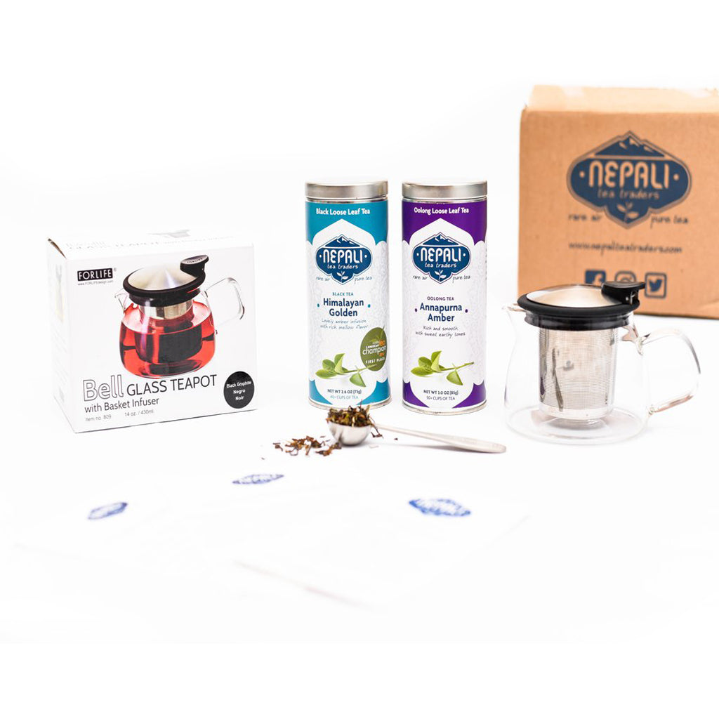 Pinnacle Tea Starter Set – Loose Leaf Tea, 14 oz Teapot &amp; Scoop | 2-Tin Bundle